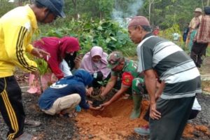 Babinsa Koramil 426-02/Menggala, Babinkantibmas, warga Banjar Agung  Tanam Pohon Penghijauan