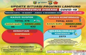 Terkonfirmasi Covid-19 Lampung Bertambah 81 Kasus Menjadi 4.223 Kasus