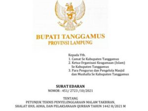 Bupati Tanggamus Terbitkan Surat Edaran Juknis Pelaksanaan Iedul Adha 1442 H