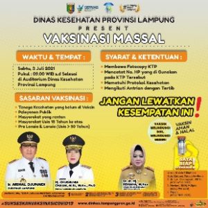 Dinkes Lampung Gelar Vaksinasi Massal 3 Juli 2021