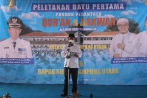 Bupati Lampung Utara Budi Utomo Letakkan Batu Pertama Pembangunan Ponpes Alkarim Rasyid