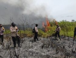Personil Polres Lampung Timur Bantu Petugas TNWK Padamkan Kebakaran Hutan