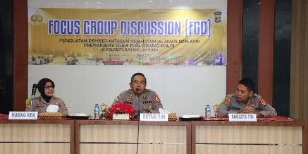 Berantas Kejahatan Jalanan dan Aksi Premanisme, Puslitbang Polri Gelar FGD di Polresta Bandar Lampung