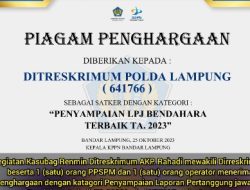 Ditreskrimum Polda Lampung, Menerima Penghargaan KPPN Award 2023 Kategori Pembendaharaan Terbaik
