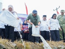 Menjaga Ekosistem  Pemprov Lampung Bersama Pemkab Mesuji Tebar Bibit Ikan Disungai Mesuji