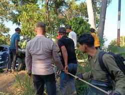 Polsek Pulau Pangung Dibantu Warga Evakuasi Mobil Terguling di Leter S Talang Jawa